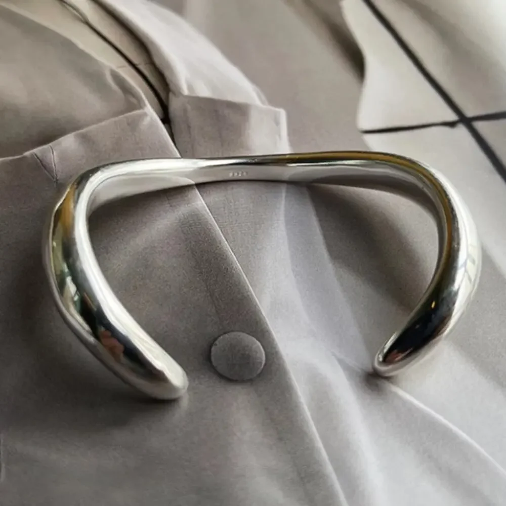 Sterling Silver Bangle Bracelet, Irregular Cuff Geometric, Vermeil